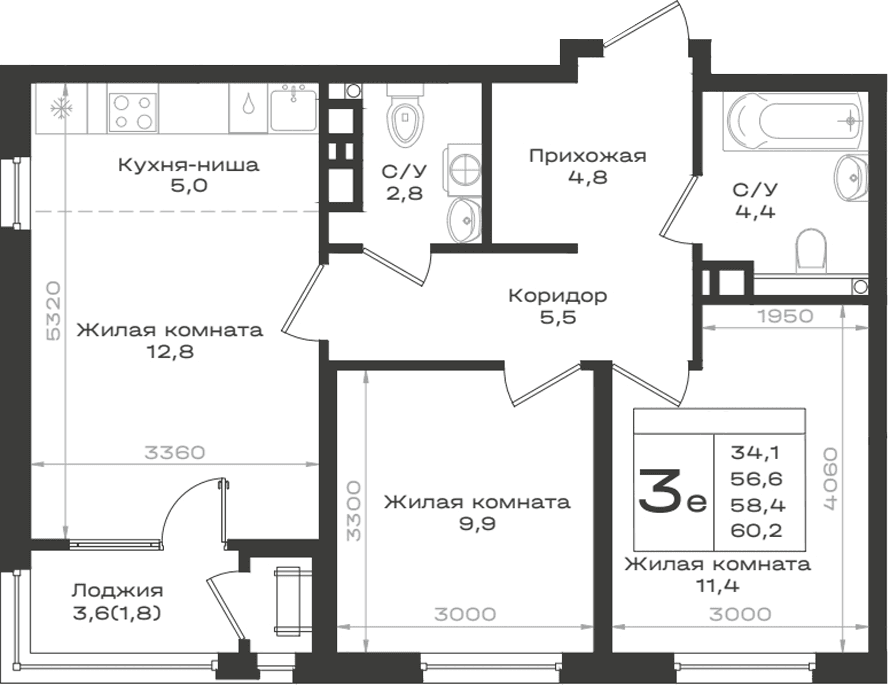 Продается 3-комн. квартира, 56.6 м²