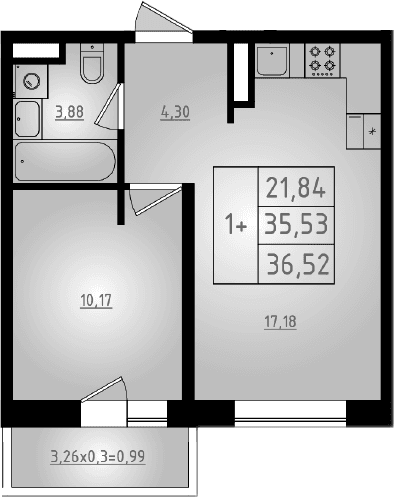 Продается 2-комн. квартира, 35.53 м²