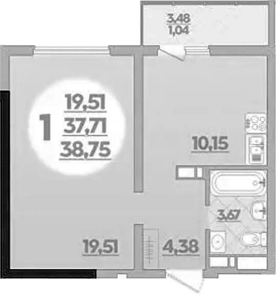 Продается 1-комн. квартира, 37.71 м²