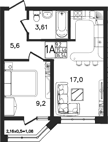 Продается 2-комн. квартира, 35.46 м²