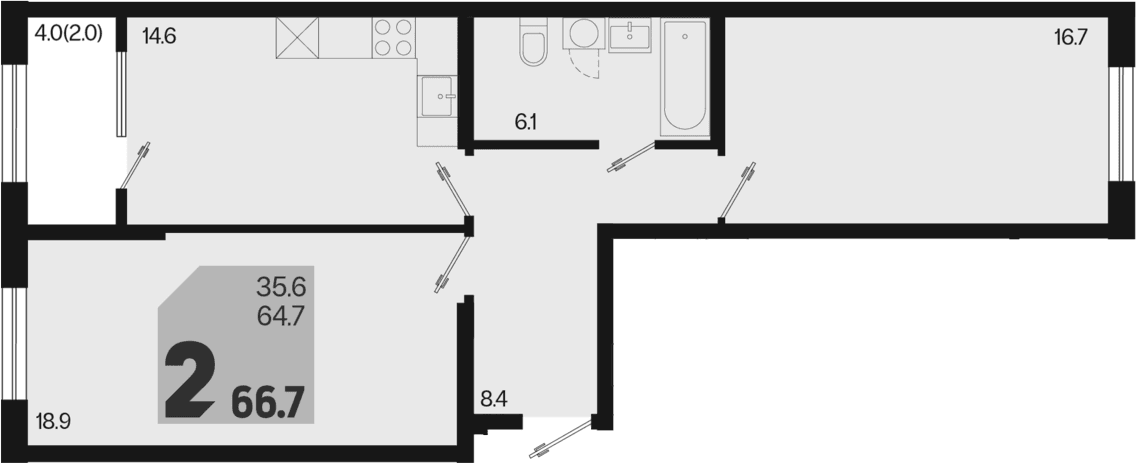 Продается 2-комн. квартира, 64.7 м²