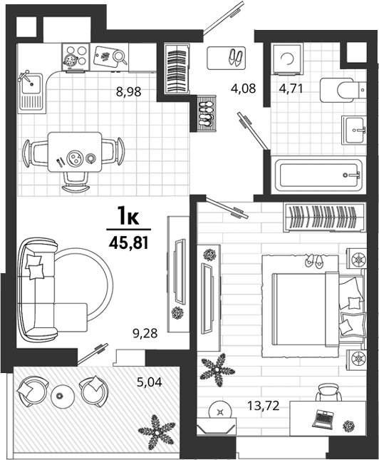 Продается 1-комн. квартира, 40.77 м²