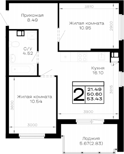 Продается 2-комн. квартира, 50.6 м²