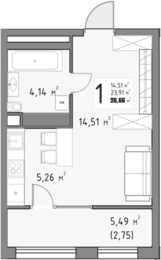 Продается 1-комн. квартира, 23.91 м²