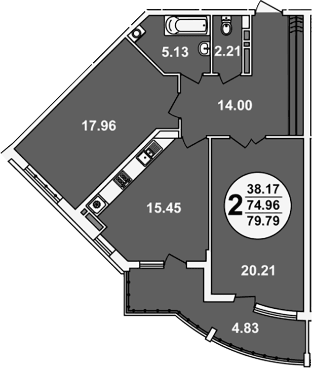 Продается 2-комн. квартира, 74.96 м²