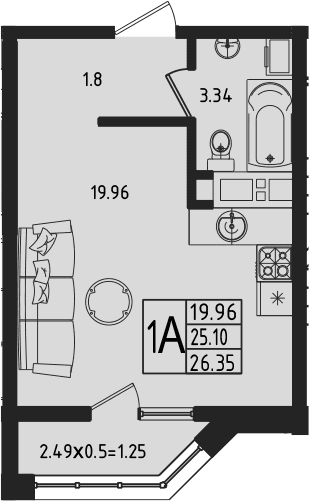 Продается 1-комн. квартира, 25.1 м²
