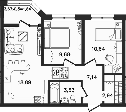Продается 3-комн. квартира, 52.02 м²