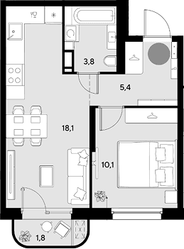 Продается 1-комн. квартира, 37.4 м²