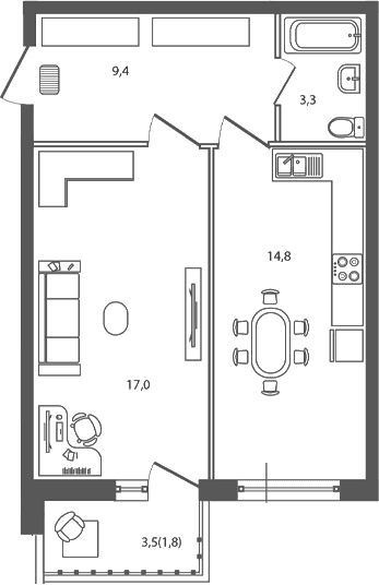 Продается 1-комн. квартира, 44.5 м²