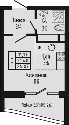 Продается 1-комн. квартира, 21.4 м²