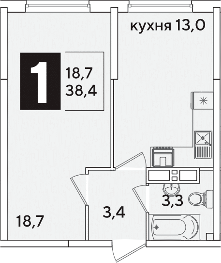 Продается 1-комн. квартира, 38.4 м²
