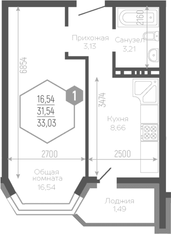 Продается 1-комн. квартира, 31.41 м²