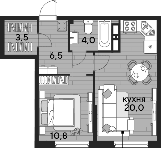 Продается 1-комн. квартира, 44.8 м²