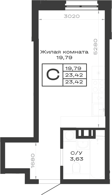 Продается 1-комн. квартира, 23.42 м²