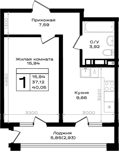 Продается 1-комн. квартира, 37.12 м²