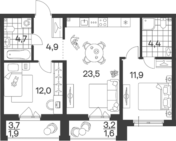 Продается 3-комн. квартира, 61.4 м²