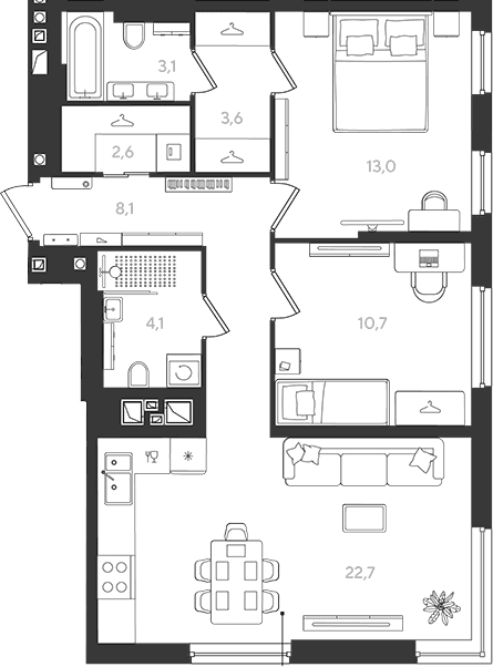 Продается 2-комн. квартира, 67.9 м²