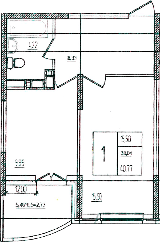 Продается 1-комн. квартира, 38.04 м²