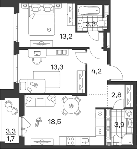 Продается 3-комн. квартира, 59.2 м²