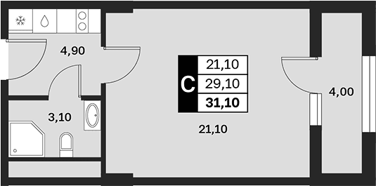 Продается 1-комн. квартира, 29.1 м²
