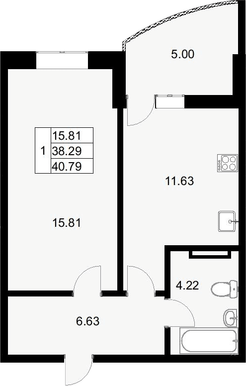 Продается 1-комн. квартира, 38.01 м²