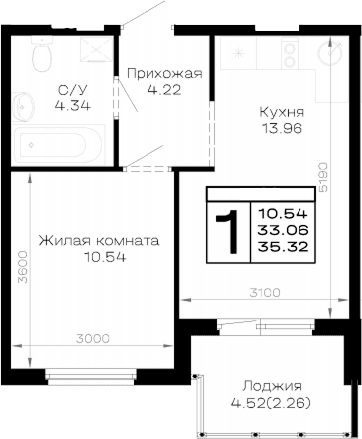 Продается 1-комн. квартира, 33.06 м²