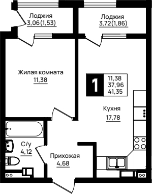 Продается 1-комн. квартира, 37.96 м²