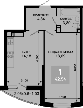 Продается 1-комн. квартира, 41.51 м²