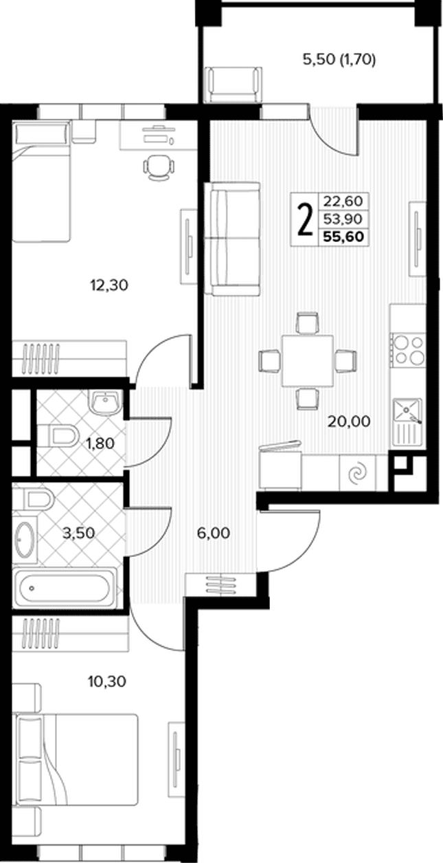 Продается 2-комн. квартира, 53.9 м²