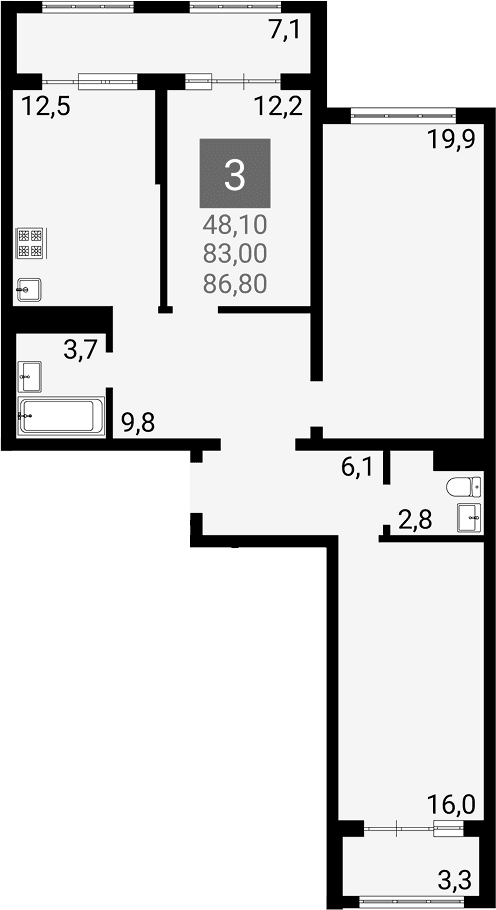 Продается 3-комн. квартира, 83 м²