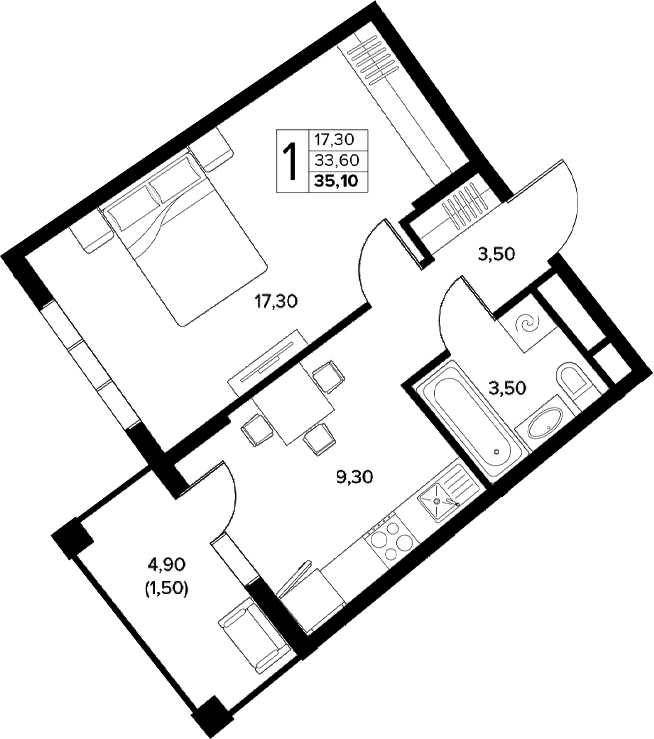 Продается 1-комн. квартира, 33.6 м²