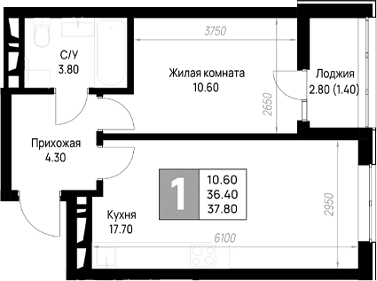 Продается 1-комн. квартира, 36.4 м²