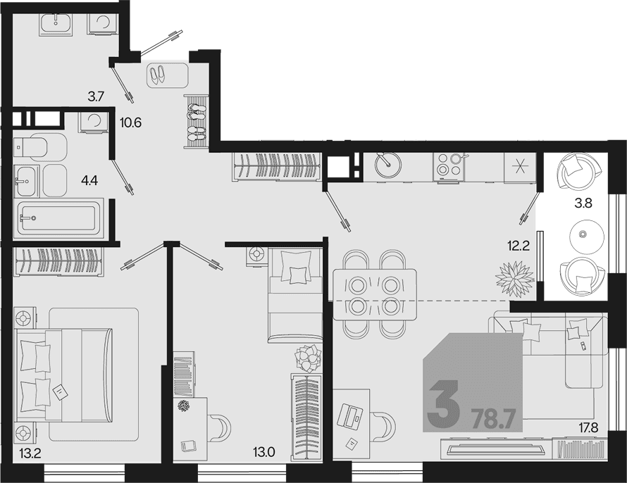 Продается 3-комн. квартира, 74.9 м²