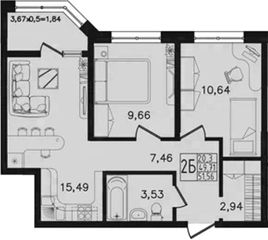 Продается 3-комн. квартира, 49.72 м²