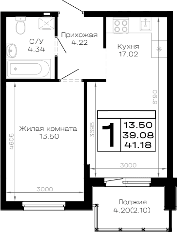 Продается 1-комн. квартира, 39.08 м²