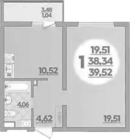 Продается 1-комн. квартира, 38.48 м²