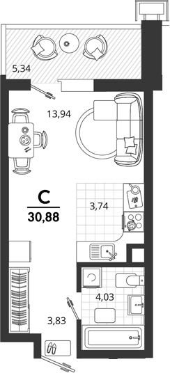 Продается 1-комн. квартира, 25.54 м²
