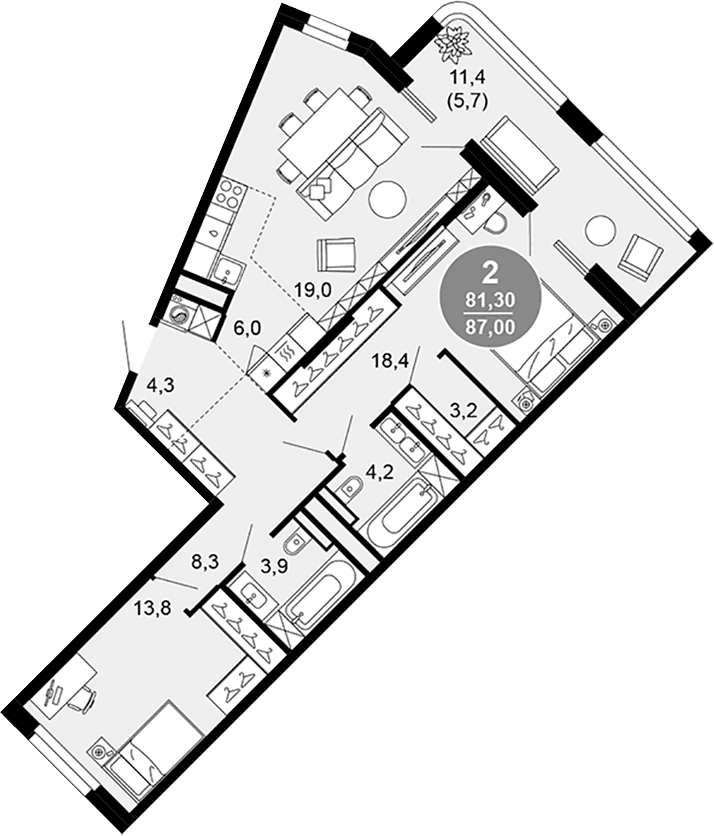 Продается 3-комн. квартира, 81.3 м²