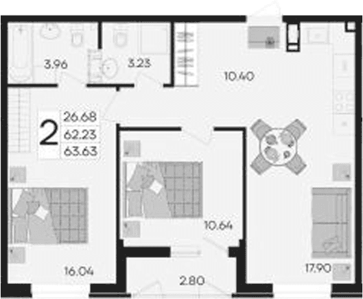Продается 2-комн. квартира, 62.23 м²