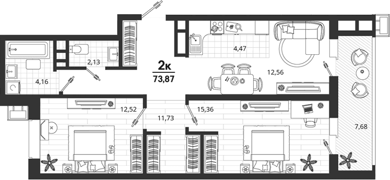 Продается 2-комн. квартира, 66.19 м²