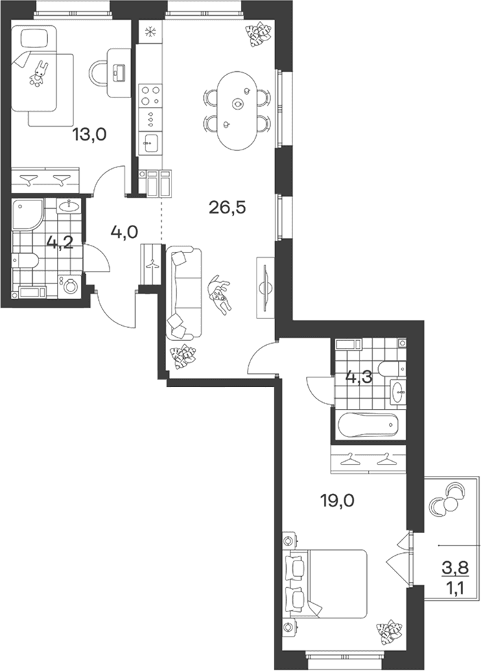 Продается 3-комн. квартира, 71 м²