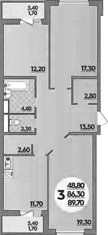 Продается 3-комн. квартира, 86.3 м²