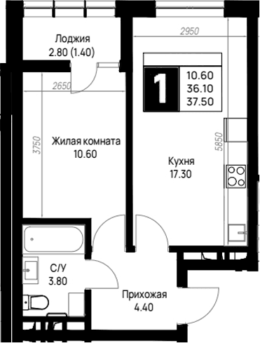 Продается 1-комн. квартира, 36.1 м²