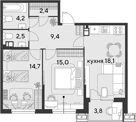Продается 3-комн. квартира, 66.3 м²