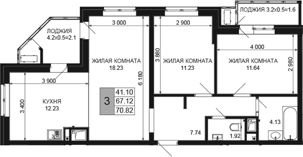 Продается 3-комн. квартира, 67.12 м²