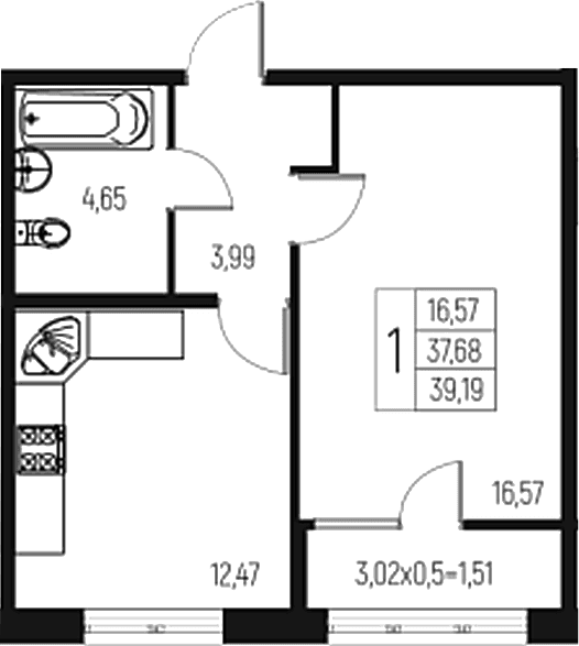 Продается 1-комн. квартира, 37.68 м²
