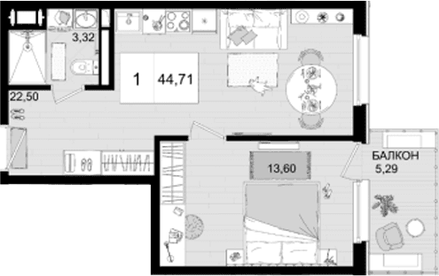 Продается 2-комн. квартира, 39.42 м²