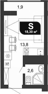 Продается 1-комн. квартира, 16.4 м²