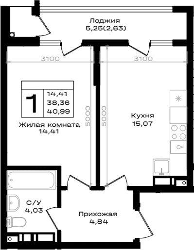 Продается 1-комн. квартира, 38.36 м²