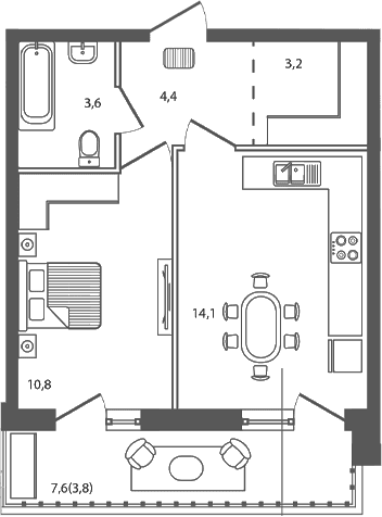 Продается 1-комн. квартира, 36.1 м²